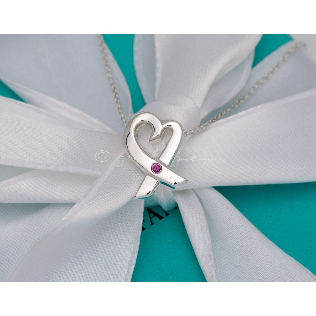 Tiffany & Co. Sterling Silver Pink Sapphire Paloma Picasso Loving Heart Necklace